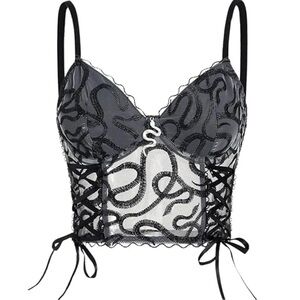 ROMWE NWT Goth Snake Décor Mesh bustier- size M